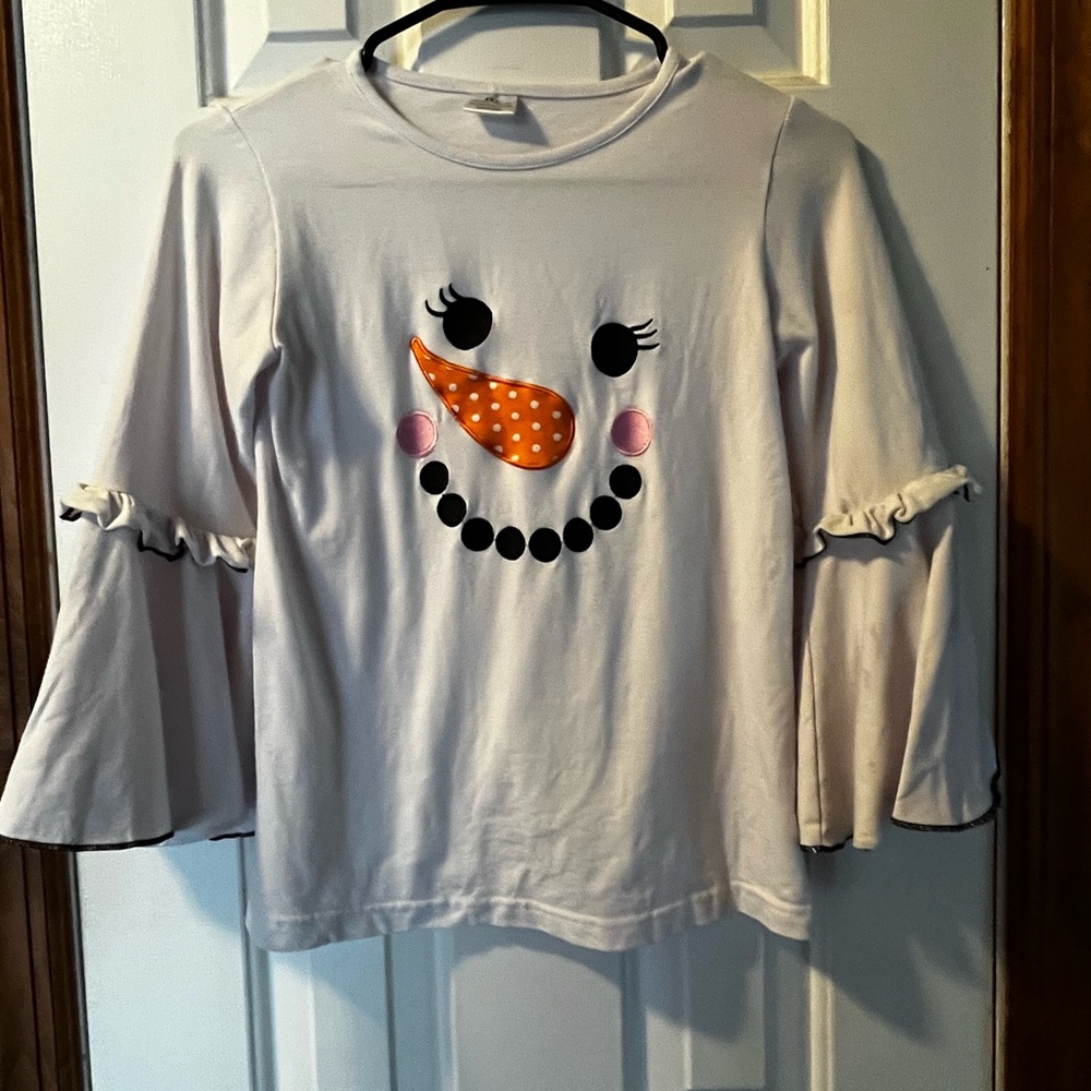 Girls Long Sleeve Snowman Face shirt